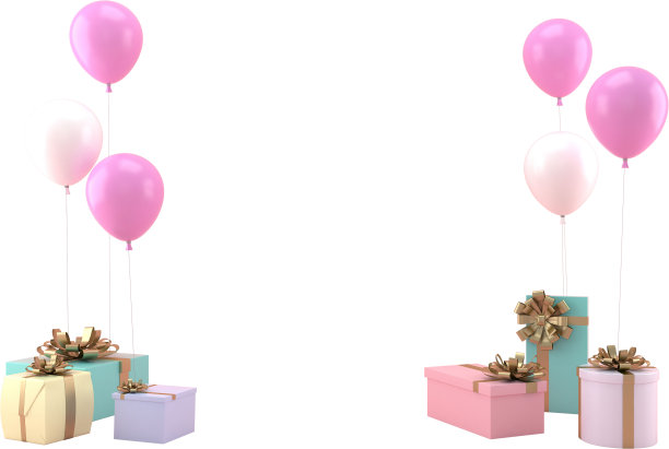 3d渲染圣诞或新年元素背景装饰气球，和礼品盒。节日的彩色礼物。现代设计。图片下载