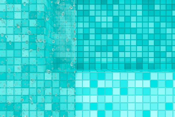 游泳池水下平台用蓝色、蓝绿色瓷砖图片下载