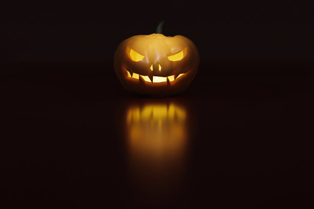 南瓜灯在黑暗的背景，渲染3d模型。万圣节主题，数字插画，节日符号图片下载