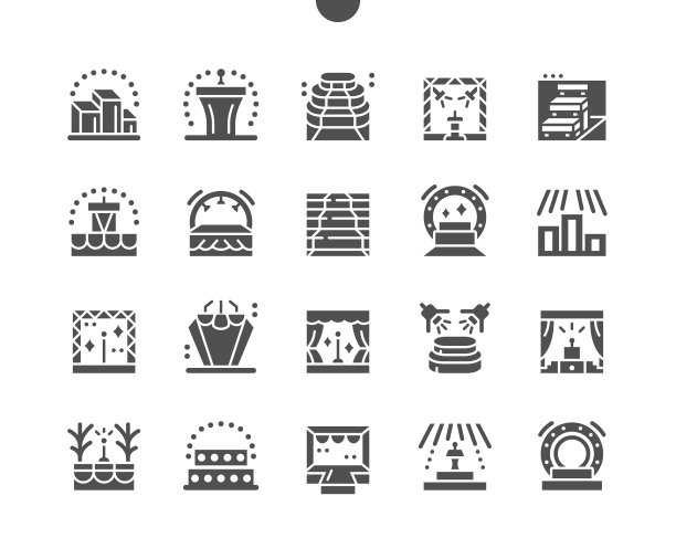 讲台,阶段。开放的阶段。场景、娱乐、表演、表演。灯,聚光灯,闪闪发光。矢量图标。简单的象形图图片下载