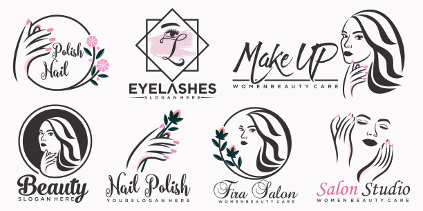 美女睫毛延伸、美女指甲图标套装logo设计图片下载