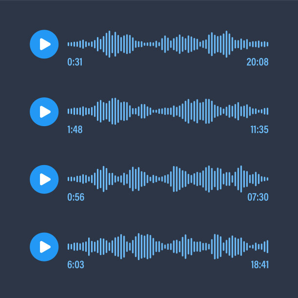语音信息，社交媒体聊天对话。即时通讯应用，音乐播放器，音频或视频编辑器界面元素。语音助理,录音机。声波模式。黑暗的模式。矢量图图片下载