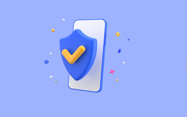 带有屏蔽图标的受保护设备。智能手机自动化蓝色背景上的数字安全。三维渲染图片下载