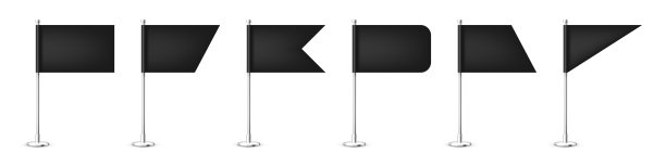 现实的各种表旗帜在铬钢杆。由纸或织物制成的空白黑色桌旗。闪亮的金属。促销和广告用的样板。矢量图图片下载