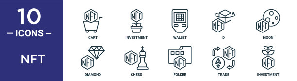 非ft轮廓图标集包括细线车，钱包，月亮，象棋，贸易，投资，钻石图标报告，演示，图表，网页设计图片下载