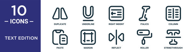 文本版大纲图标集包括细线复制，右缩进，列，空白，滚轮，划线，粘贴图标的报告，演示，图表，网页设计图片下载