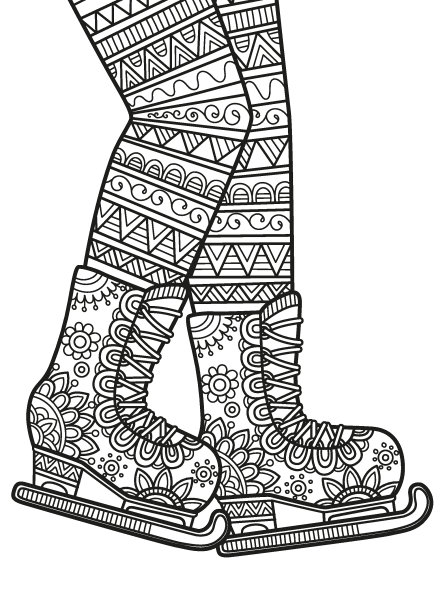 成人矢量涂色书页。带有曼荼罗风格图案的黑白溜冰鞋图片下载