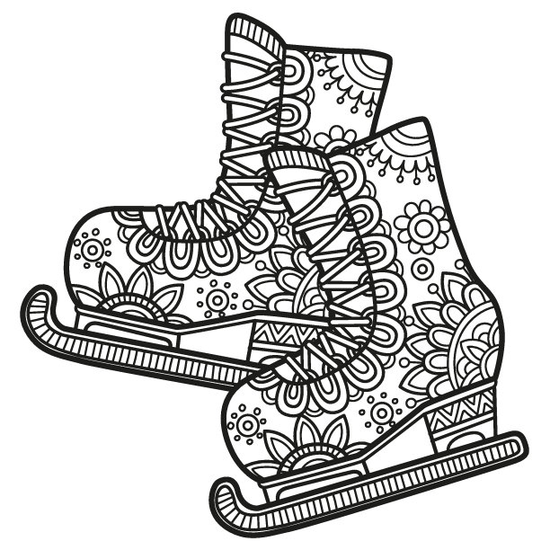成人矢量涂色书页。带有曼荼罗风格图案的黑白溜冰鞋图片下载