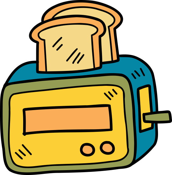手绘烤面包机和吐司插画图片下载