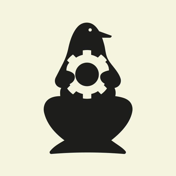 企鹅齿轮标志负空间概念矢量模板。企鹅手持齿轮符号图片下载