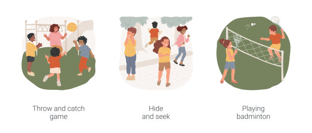 学校课间游戏孤立卡通矢量插图集。图片下载