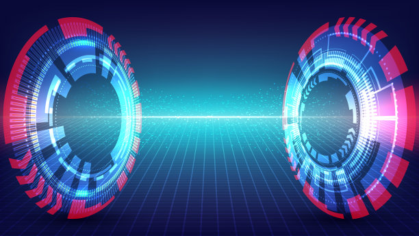 抽象技术数字未来转移大数据概念蓝色HUD隧道与照明效果和粒子在深蓝色背景图片下载