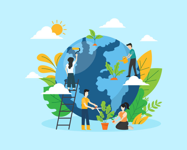 人类拯救地球地球背景。拯救生态生态友好的理念。平面风格的矢量插画现代设计。世界环境日。图片下载
