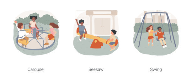 学校操场设施孤立卡通矢量插图集。图片下载