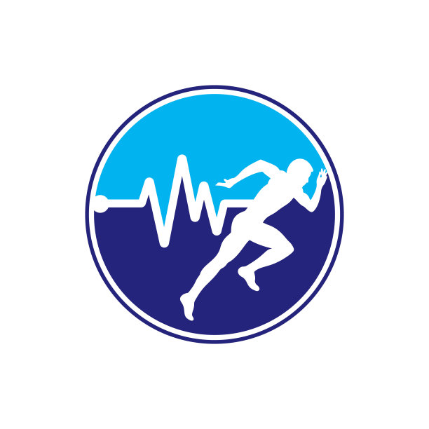 跑步的人与线心电图心跳图标。图片下载