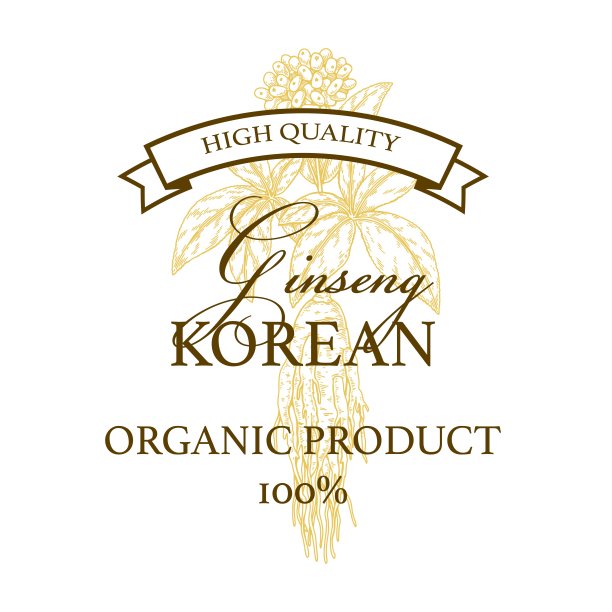 手绘人参复古标志设计。素描风格的植物矢量插画。药用植物包装印刷品图片下载