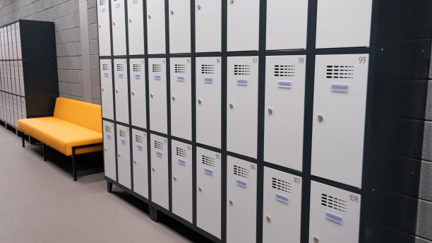 存放个人物品的储物间。运动中心用钥匙式安全收纳柜、储物柜。公共场所用编号的收纳箱。牢房有金属锁，钥匙有号码。图片下载