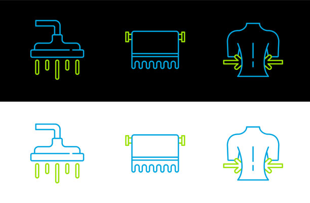 将按摩淋浴头和毛巾放在衣架上图片下载