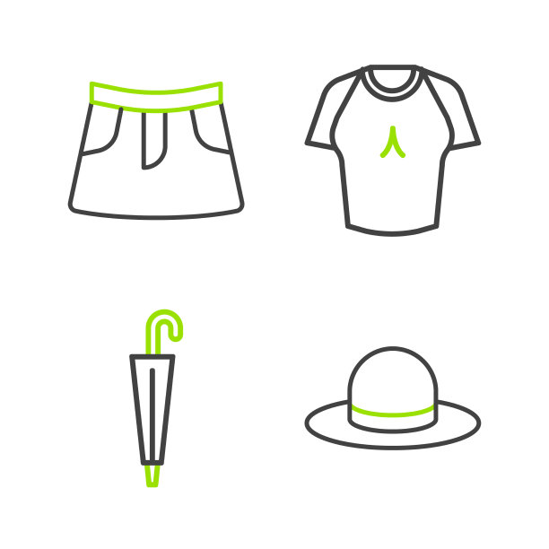 设线男子帽子伞t恤和裙子图标图片下载