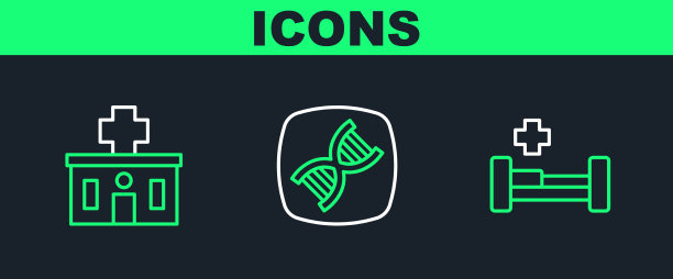 设置线病床建筑和DNA符号图标图片下载