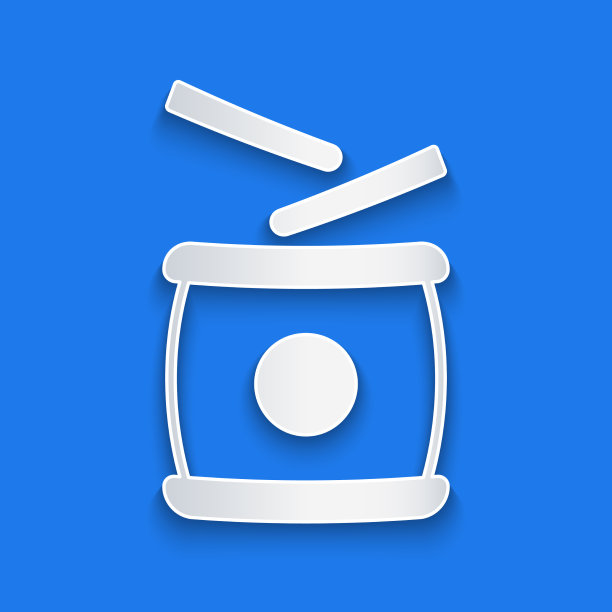 剪纸中国鼓图标孤立在蓝色图片下载