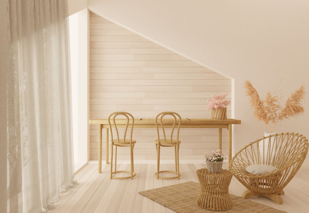 一间空房间，带有极简色彩的板条墙和客厅内饰图片下载