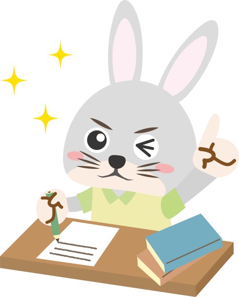 一只兔子在做文书工作/插图材料时指着一个点(矢量插图)图片下载