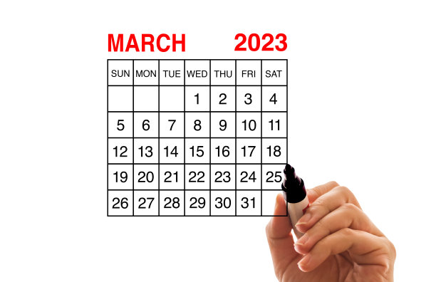 2023日历三月白色背景图片下载