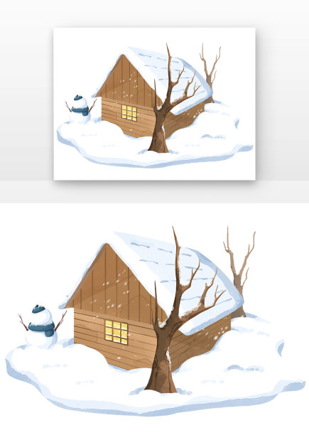 小雪木屋雪景元素图片下载