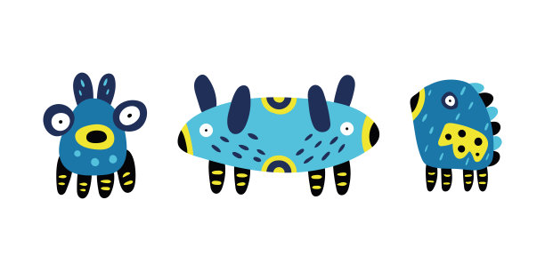 平面矢量手绘儿童插画的神奇神奇的怪物或动物的贺卡，社交网络，背景，邀请卡，印刷产品图片下载