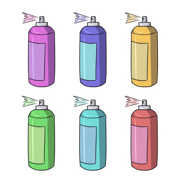 一套彩色图标，金属筒与油漆，喷漆，矢量卡通图片下载