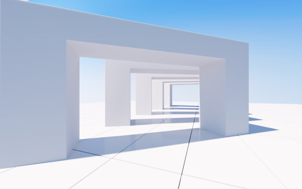 白色抽象几何建筑，3d渲染。图片下载