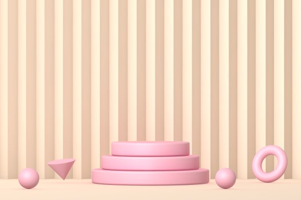 粉色的领奖台和极简的白色抽象背景，三维渲染的几何形状，现代网站的颁奖舞台。图片下载