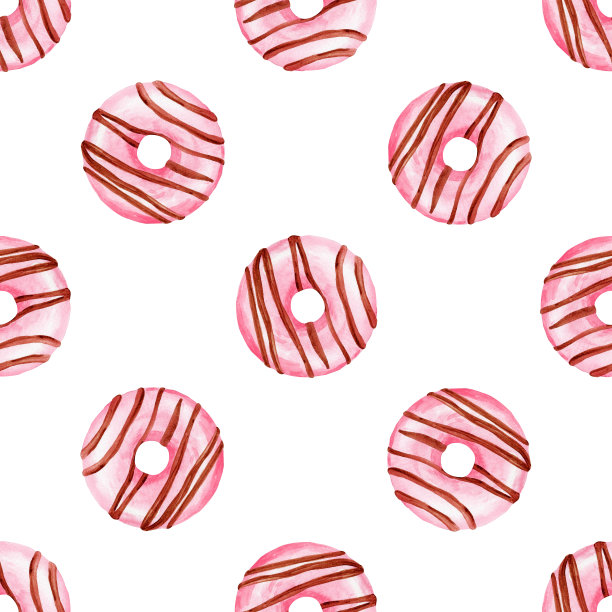 粉色甜甜圈水彩无缝图案在白色背景图片下载