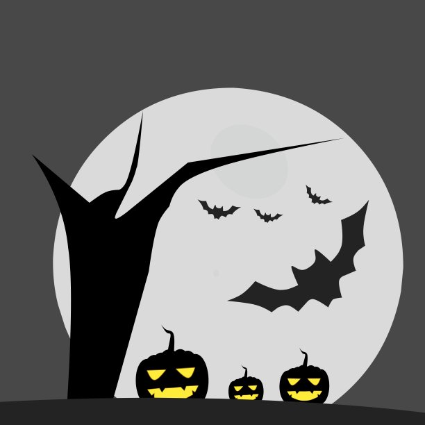 万圣节南瓜和蝙蝠插图在月亮背景图片下载