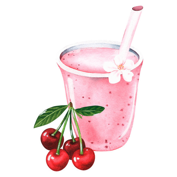 樱桃奶昔。水彩插图。孤立在白色背景上。为设计。图片下载