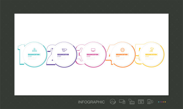 业务数据可视化。时间轴信息图图标设计的抽象背景模板股票插图 信息图，数字5，圆，部分，步道图片下载