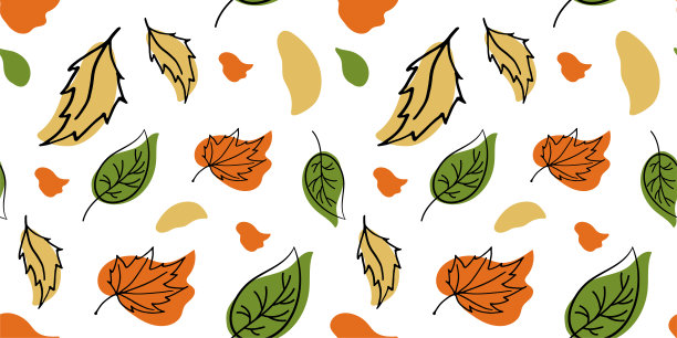秋叶图案为织物矢量插图的无缝图案橙绿黄图片下载