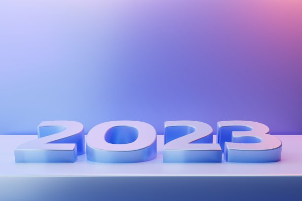 蓝色背景的数字2023,3d渲染图片下载