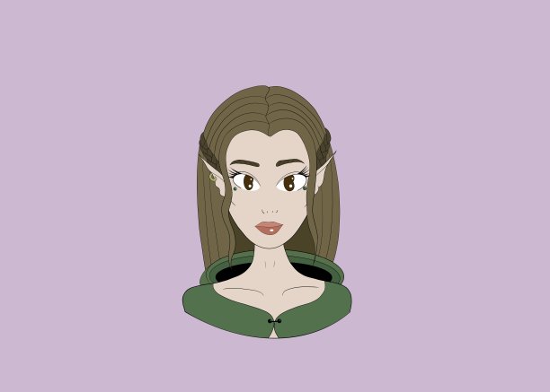 画像的神话和神话的生物，一个可爱的可爱的精灵长耳朵和辫子的发型在绿色的传统服装在粉红色的背景图片下载