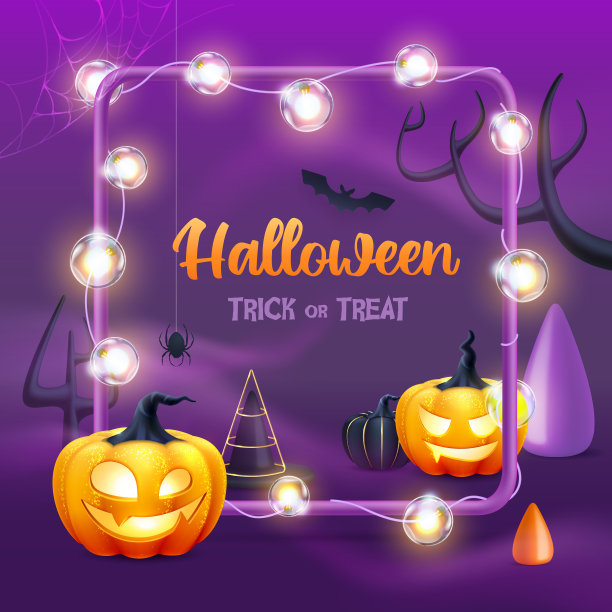 万圣节节日背景与现实的3D万圣节南瓜。矢量图图片下载