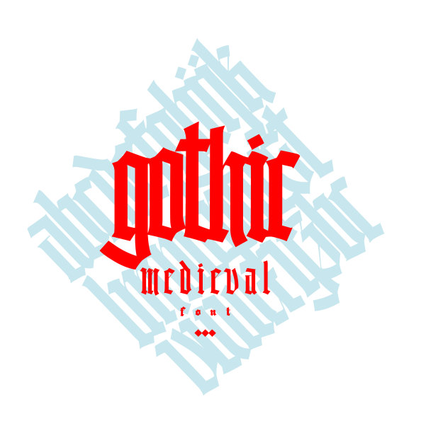 哥特式，显示字体组成。向量。中世纪拉丁字母。经典的设计。古老的欧洲风格。书法和刻字。小写字母代表商标、标签和纹身。图片下载