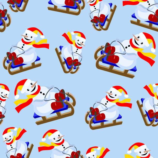 雪人滑雪橇无缝矢量图案图片下载