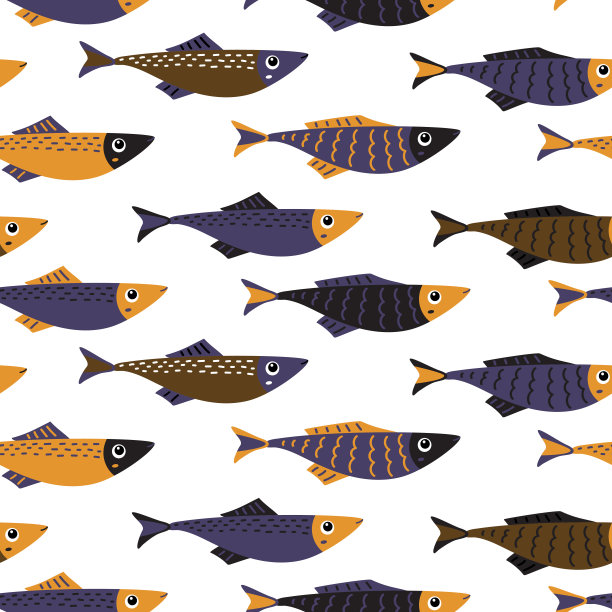 可爱的鱼。水下无缝图案与彩色鱼。孩子们的背景。为烹饪或厨房主题设计纺织品，织物，墙纸，包装，传单，横幅，海报图片下载