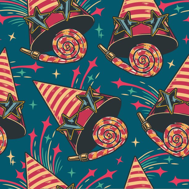 生日无缝图案多彩复古图片下载