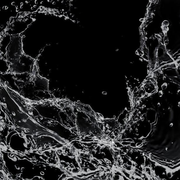 旋转水溅在黑色背景的3d插图图片下载