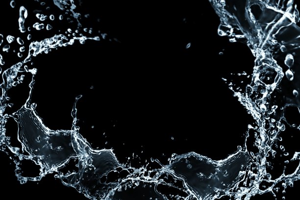 旋转水溅在黑色背景的3d插图图片下载