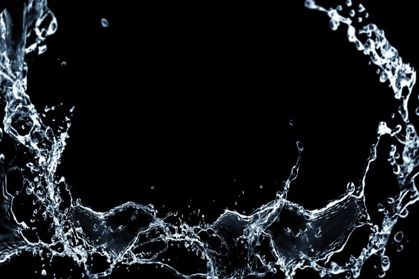 旋转水溅在黑色背景的3d插图图片下载