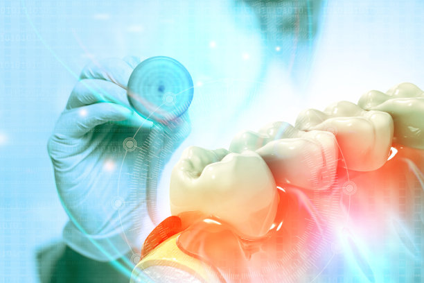 牙医的概念。口腔学。牙科医生在医学背景下检查人类牙齿。三维演示图片下载