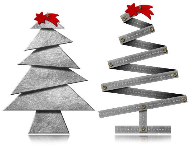 白色背景上红色彗星的金属圣诞树图片下载